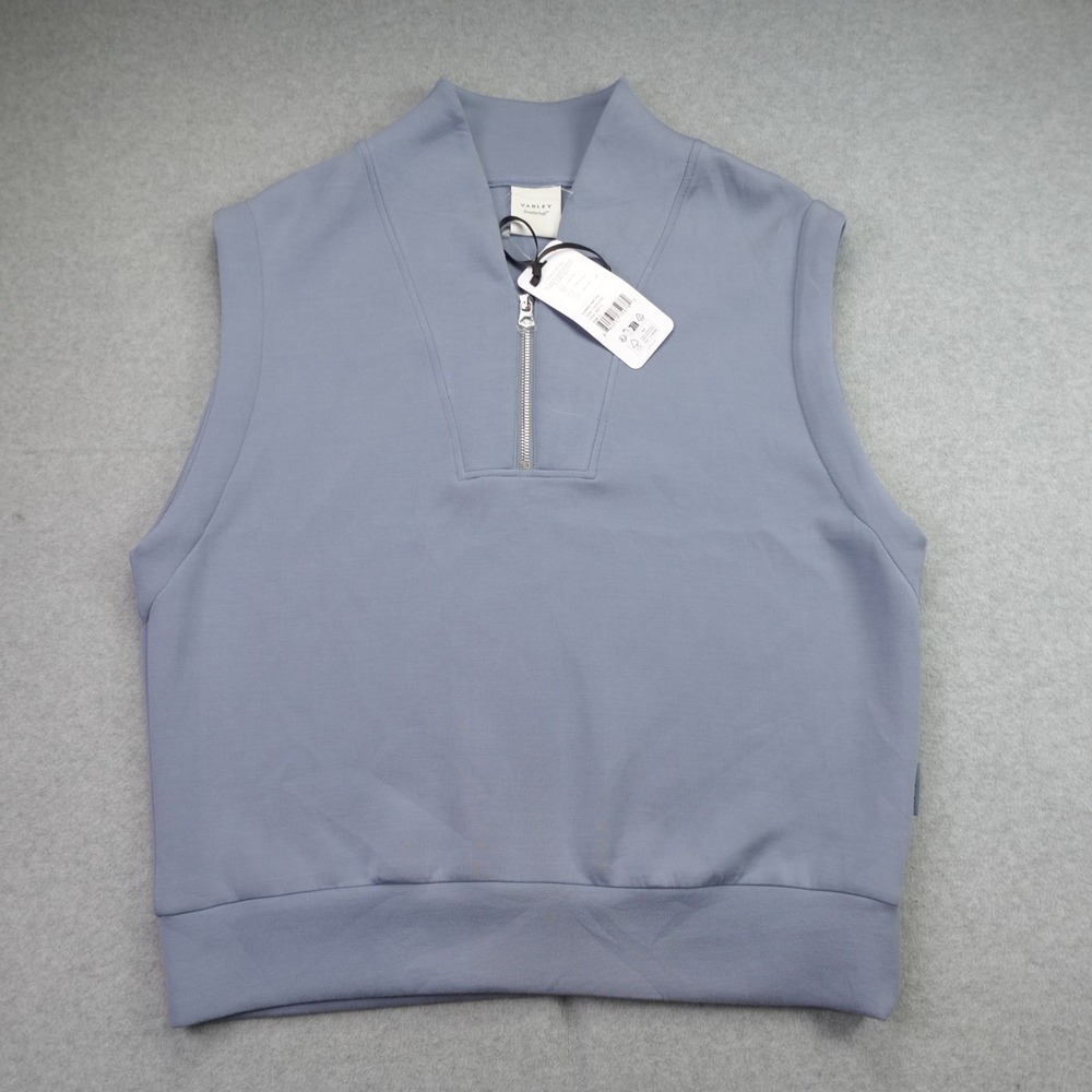Varley Sweatshirt Womens L Blue Double Soft Loretta Half Zip Sleeveless